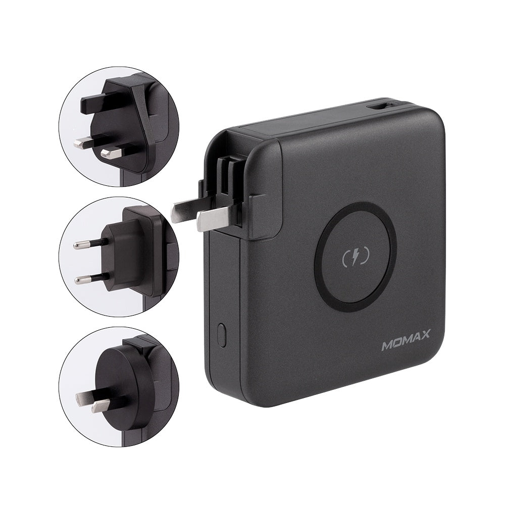 Plug-a Momax Q.Power, Şarjêra PD-yê ya Bêtêl a Portable bi Plug-ên Dîwar ên Çêkirî û USB-C