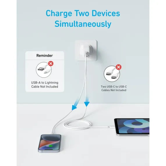 شاحن انكر 312 بمنفذي يو اس بي اي و يو اس بي سي وبقدرة شحن سريع 20 واط | Anker 312 Fast Charger 20W – Dual Port USB-C & USB-A Charger