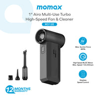 مروحة ومكنسة موماكس Airo 1 متعددة الاستخدامات عالية السرعة مع وظيفة التنظيف | Momax 1° Airo Multi-Use Turbo High-Speed Fan & Cleaner, 2-in-1 Air Duster and Vacuum