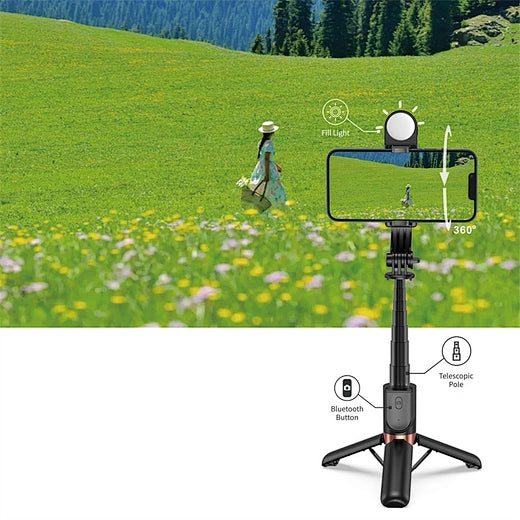 حامل سيلفي ويوو Wi-SE011 محمول مع تحكم عن بعد بلوتوث وإضاءة تجميل | WiWU Mini Portable Selfie Stick Wi-SE011 with Bluetooth Remote & Beauty Light