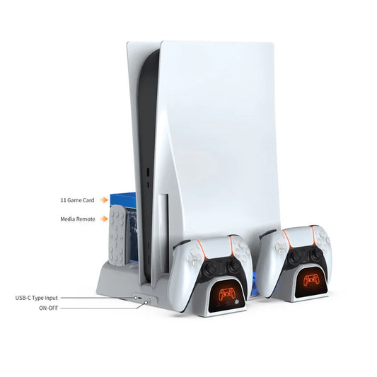 قاعدة تبريد وشحن متعددة الوظائف - Dobe TP5-3532 Multifunctional Cooling & Charging Stand - For PS5/Slim/Pro - White