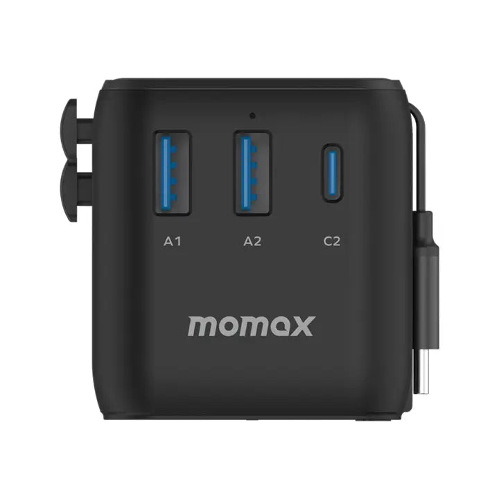 شاحن موماكس World+  العالمي بقدرة شحن 25 واط مع كيبل تايب سي مدمج  | Momax World+ 25W 3-Port Charger with Built-in USB-C Cable + AC Travel Adapter