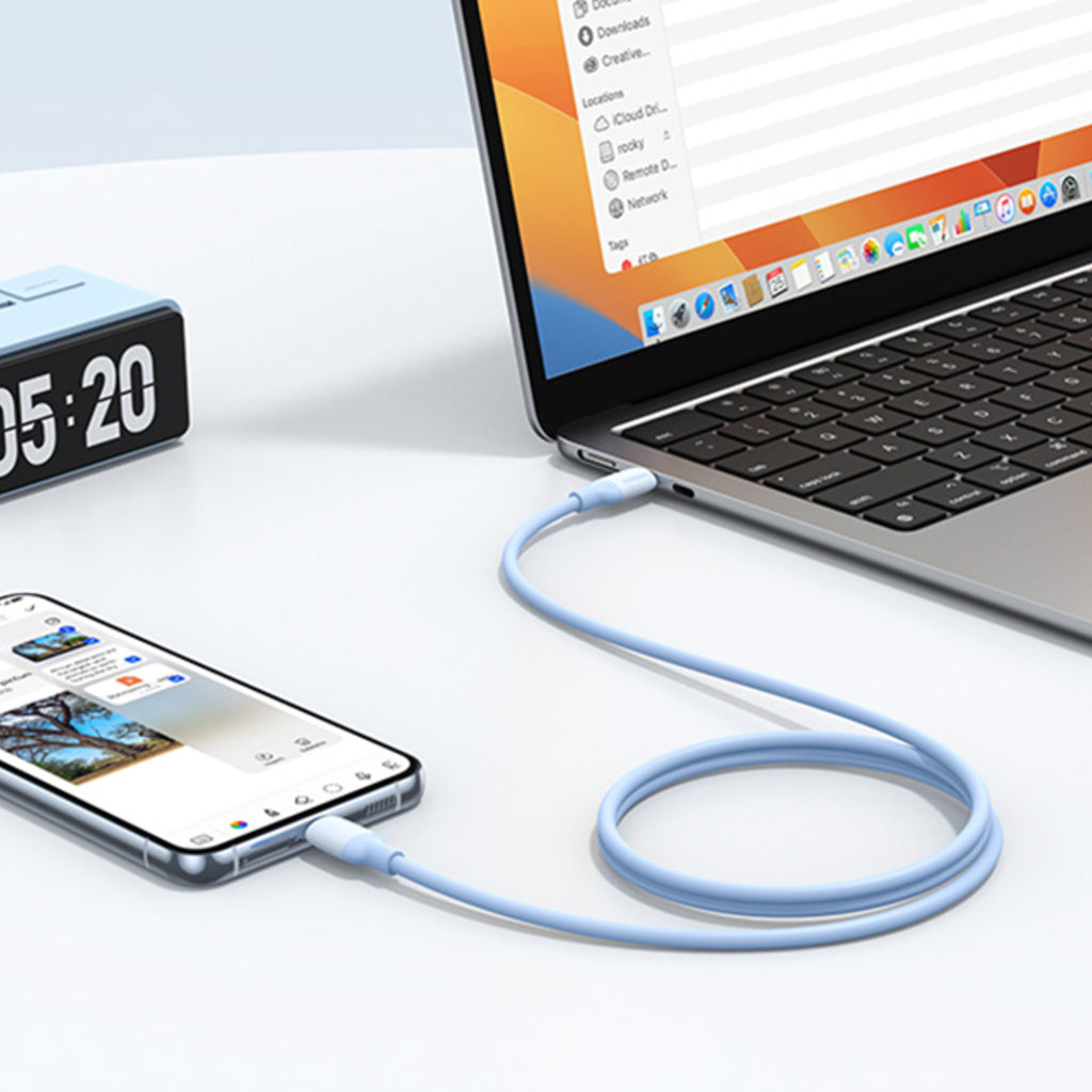 كيبل يوجرين USB-C إلى USB-C سيليكون شحن سريع أزرق 1م للابتوب والهواتف | UGREEN USB-C to USB-C Silicone Fast Charging Cable Blue 1M