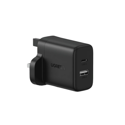 UGREEN 20W 2-Port Fast Charger UK Black - شاحن سريع يوجرين 20 واط منفذين أسود