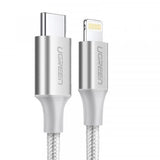 كابل Ugreen من Type-C إلى Lightning شحن سريع 3A فضي 2 متر - UGREEN USB-C to Lightning PD Fast Charging 3A Max 2m - Silver