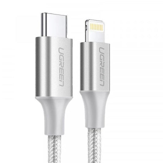 كابل Ugreen من Type-C إلى Lightning شحن سريع 3A فضي 2 متر - UGREEN USB-C to Lightning PD Fast Charging 3A Max 2m - Silver