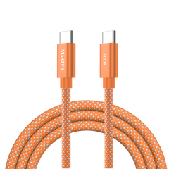 كيبل ماستر مظفر تايب سي الى تايب سي بقدرة شحن 100 واط وطول 1.2 متر - برتقالي | Master Braided 100W Cable USB-C to USB-C 1.2M - Orange