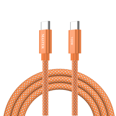كيبل ماستر مظفر تايب سي الى تايب سي بقدرة شحن 100 واط وطول 1.2 متر - برتقالي | Master Braided 100W Cable USB-C to USB-C 1.2M - Orange
