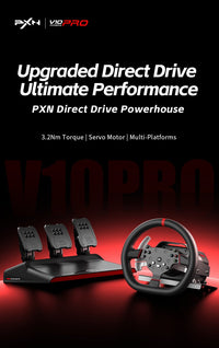 مقود سباقات PXN-V10 Pro Racing Simulator مع دواسات للكمبيوتر وPS4 وXbox - اسود | PXN-V10 Pro Entry DD Racing Simulator For PC, PS4 And Xbox - Black