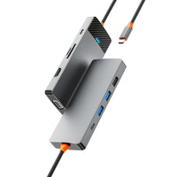 محول ويوو لينكر 9 في 1 بمنفذ تايب سي مع قارئ بطاقات SD/TF  - رمادي | WiWU Linker 921 9 in 1 Type-C Hub Laptop Adapter with SD/TF Card Reader – Gray