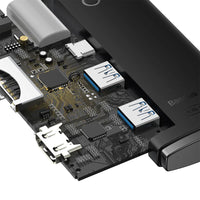 هاب Baseus Lite 6 منافذ Type-C | Baseus Lite 6-Port Type-C HUB (HDMI+USB3.0+SD/TF) Black
