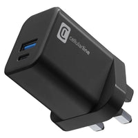 Şarjêra Cellularline GaN Dual 30W (Plug UK) - Şarjkirina bilez ji bo du cîhazan di carekê de
