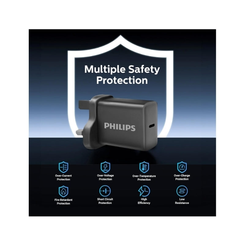 شاحن جداري فيلبس 45 واط USB-C مع تقنية GaN - Philips 45W GaN Wall Charger USB-C