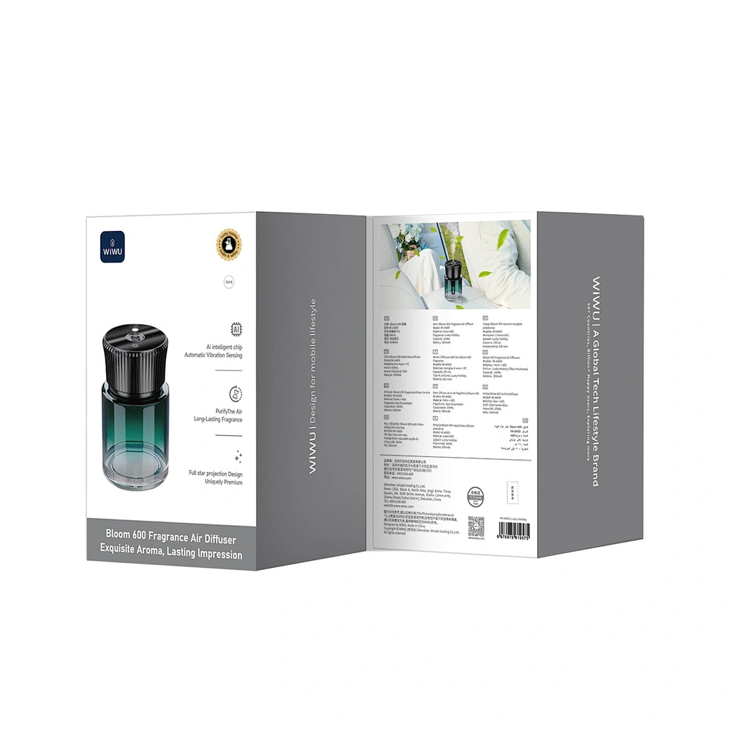 معطر السيارة الذكي ويوو بلووم Wi-Ai600 بسعة 160 مل مع اضائة مجرية | WiWU Bloom Wi-Ai600 Smart Aromatherapy Diffuser with Galaxy Light – 160ml