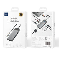 محول ويوو لينكر 9 في 1 بمنفذ تايب سي مع قارئ بطاقات SD/TF  - رمادي | WiWU Linker 921 9 in 1 Type-C Hub Laptop Adapter with SD/TF Card Reader – Gray